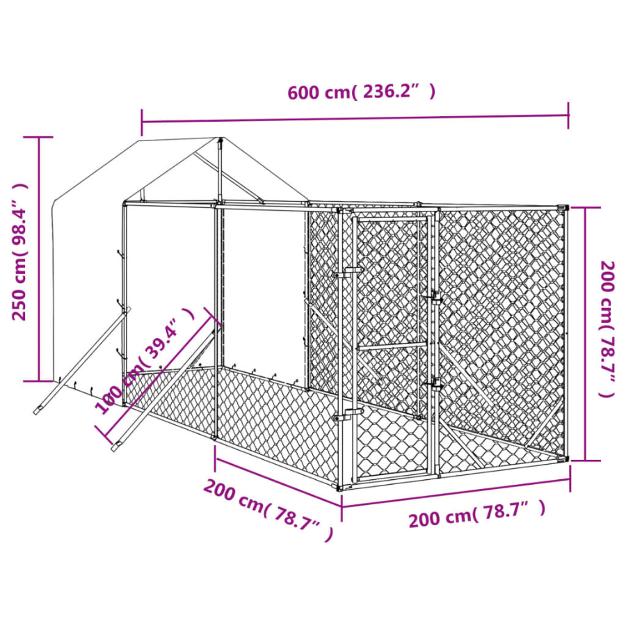 vidaXL Perrera de exterior con toldo acero galvanizado plata 2x2x2,5 m, , large Imagen numero 7